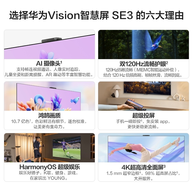 華為Vision智慧屏SE375/65/55英寸 4K超高清 120Hz鴻鵠畫質(zhì) 液晶電視機(jī)